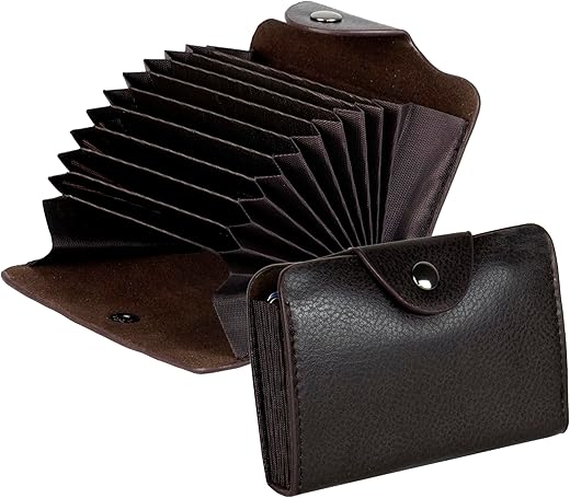 Storite 9 Slots Leather Credit Debit ATM Card Holder Case Wallet for Men &amp; Women (10.5 x 7 x 2 cm, Brown)