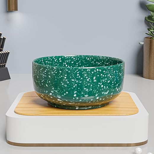 The Earth Store Green Marble 500ML Ceramic Bowl Dishwasher &amp; Microwave Safe Bowl Mixing Bowl for Snacks, Pasta, Rice, Dal, Fruits, Salad