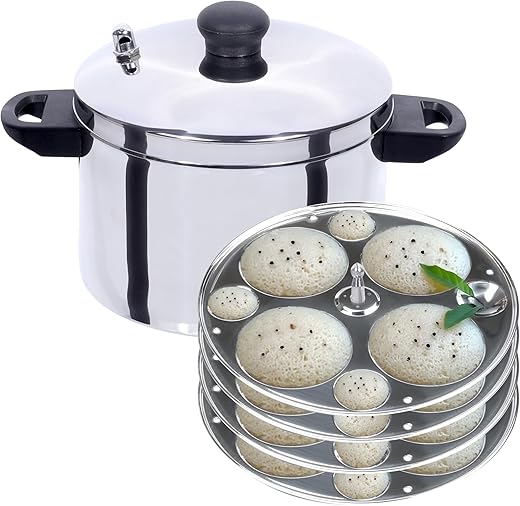 USHA SHRIRAM Stainless Steel Idli Cooker | Induction &amp; Gas Friendly (Round - 4 Plate)