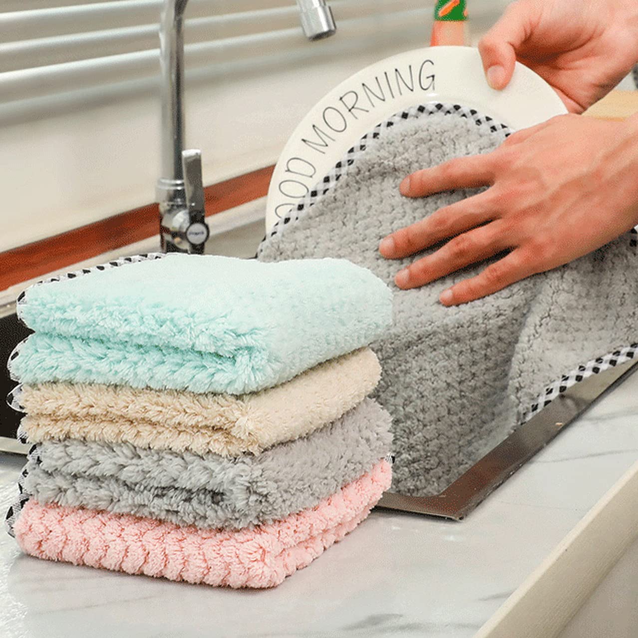 wolpin Microfiber Cleaning Cloths, 5 Pcs 25 x 25 cms Multi-Colour