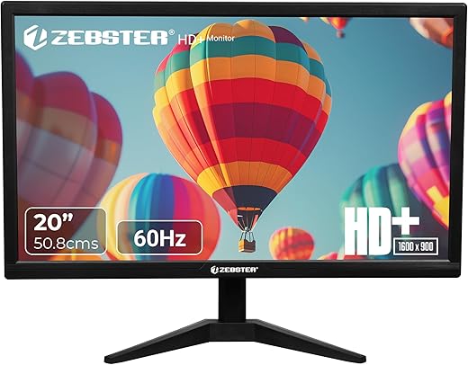 ZEBSTER GV120 20 Inch (50.8 cm) LED Monitor with Dual HDMI &amp; VGA Input, HD+ 1600 x 900, 400nits Brightness