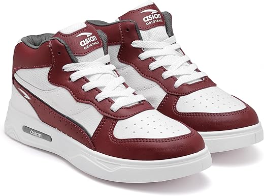 ASIAN Men's White Casual Sneaker Hi-Neck Shoes with Synthetic Upper Lightweight Comfortable Mid Top Sneaker Shoes for Men's &amp; Boy's Boston-11