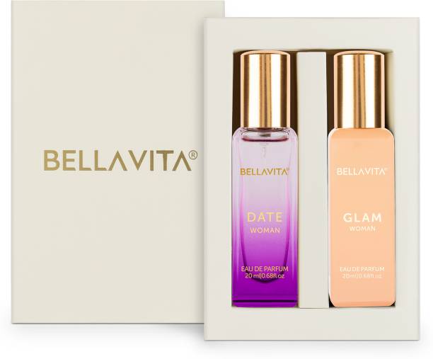 Bellavita DATE WOMAN &amp; GLAM WOMAN perfume combo|2X20ML|With Floral &amp; Woody Notes