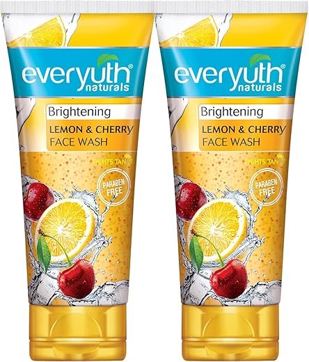 Everyuth Naturals Brightening Lemon&amp;Cherry Face Wash|Deep Cleansing,Oil Control&amp;Tan Reduction|Simple Face Wash|Removes Dirt&amp;Oil|100% Soapfree|For All Skin Types|Paraben Free - 150 G (Pack Of 2)
