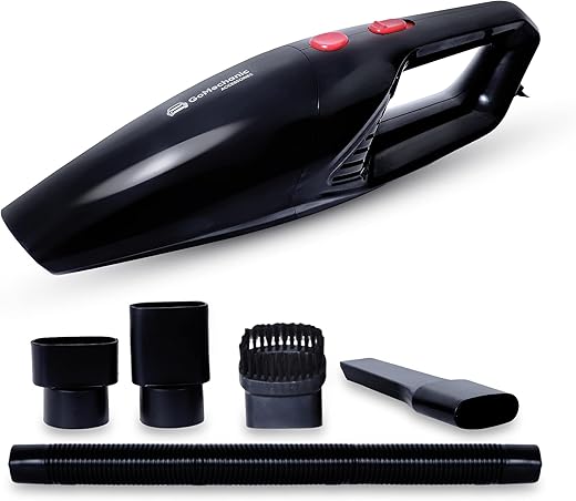 GoMechanic Car Vacuum Cleaner - Portable 2 in 1 Wet &amp; Dry Cleaner for Car with High Suction Power 4500PA - Multipurpose 12V Power Corded with Nozzle Straw &amp; HEPA Filter (Neutron 4500, Black)