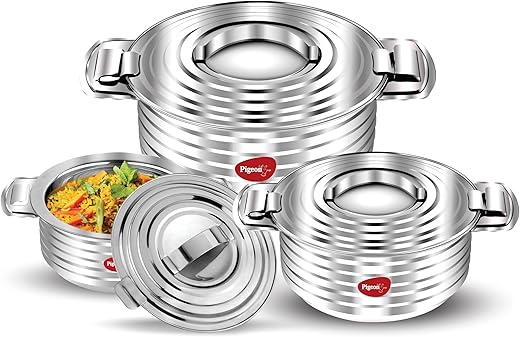 Pigeon HotPot Insulated Stainless Steel Casserole 1,1.5,2.5 litres, Insulated Thermal Serving Bowl