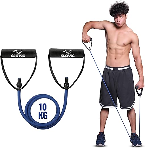 SLOVIC Resistance Tube (1 Year Warranty) with 30+ Exercise E-Guide &amp; Foam Handle, Suitable for Home and Gym for Men 