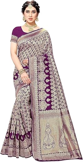 Yashika Women's Trendy Banarasi Kanjivaram Navy Color Art Silk Saree with Blouse Material