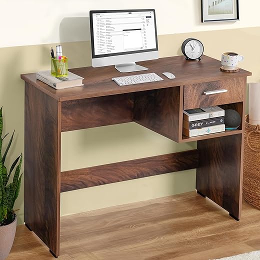 ABOUT SPACE Study Table with Drawer &amp; Bottom Storage - Office Desk -Computer Table for Laptop, Desktop, PC-Engineering Wood Working, Drawing, Office Table for Home (Walnut -L 90 x B 40 x H 75cm)