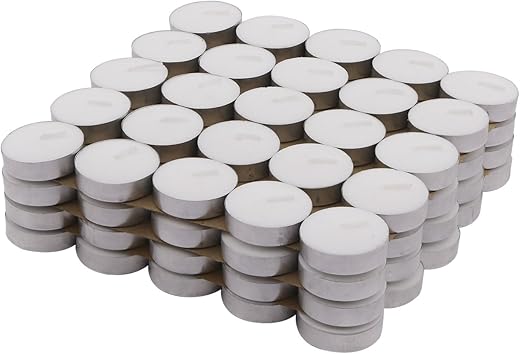 Amazon Brand - Solimo Wax Tealight Candles, 3-Hour Burn Time, Smokeless, No Residue (Set of 100, Unscented)