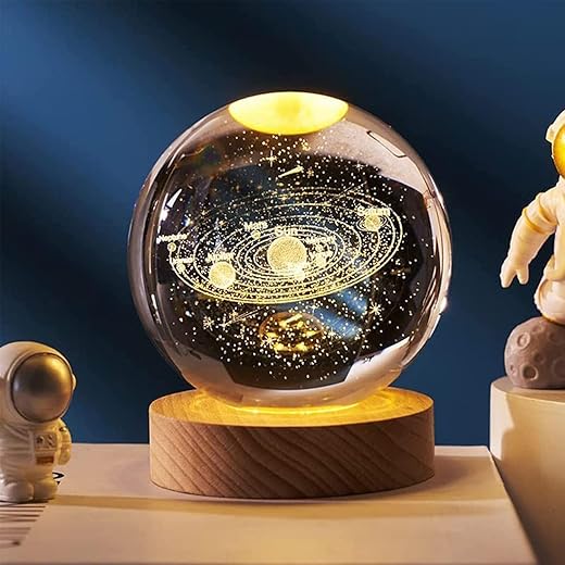 Desidiya Universe Crystal Ball Night Light,2.4 Inch Glass Ball Night LED Lamp with Woodern Base