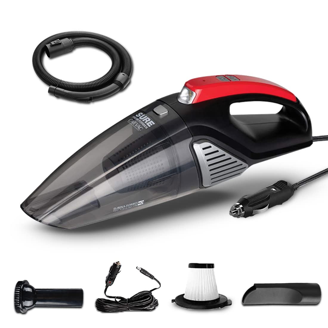 Eureka Forbes car Vac 100 Watts Powerful Suction Vacuum Cleaner with Washable HEPA Filter, 3 Accessories(Black and Red)