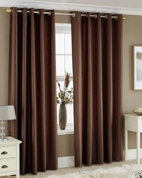 Exporthub Plain 2 Piece Eyelet Polyester Door Curtain Set - 7ft, Brown