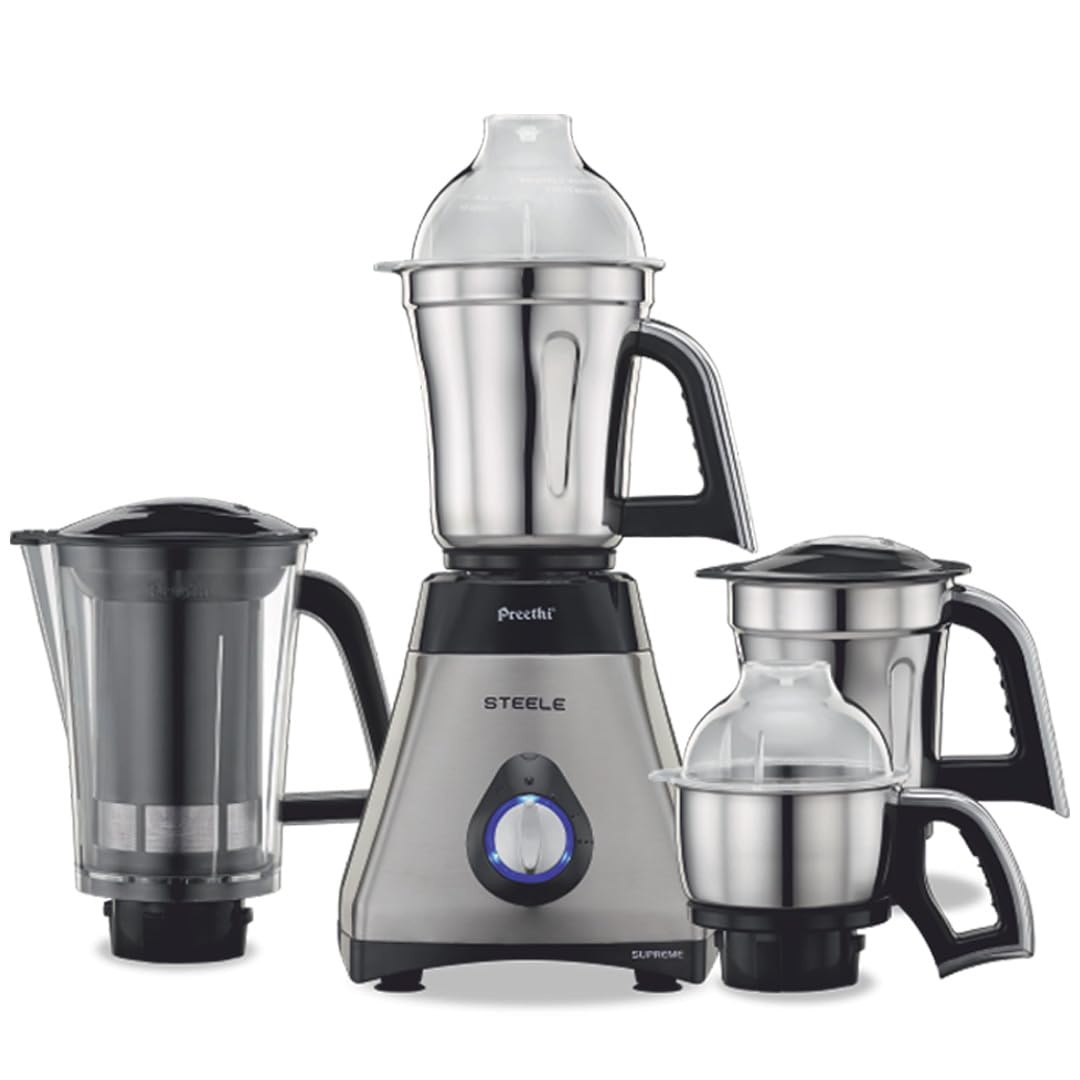 Preethi Steel Supreme Mixer Grinder for Kitchen, 750 Watt Mixie, 4 jars - Super Extractor juicer Jar(MG-208)