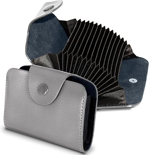Storite 13 Slots Leather Credit Debit ATM Card Holder Case Wallet for Men &amp; Women (10.5 x 7.5 x 2.5 cm, Grey)