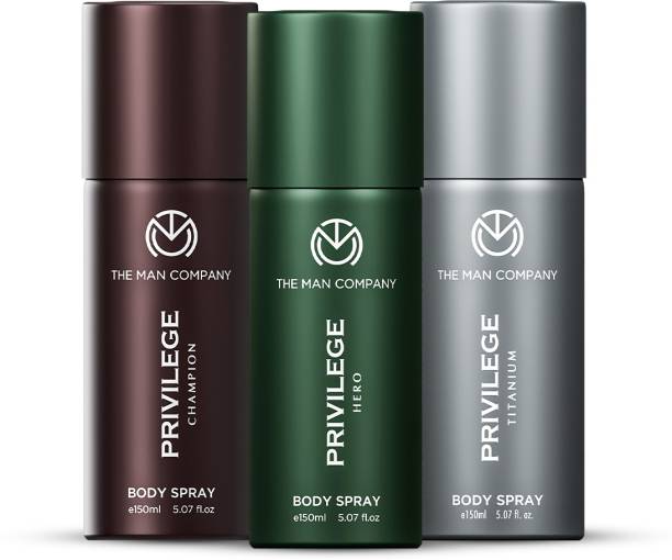 THE MAN COMPANY Privilege Hero, Titanium &amp; Champion | Long-Lasting Deodorant Spray - For Men  (450 ml, Pack of 3)