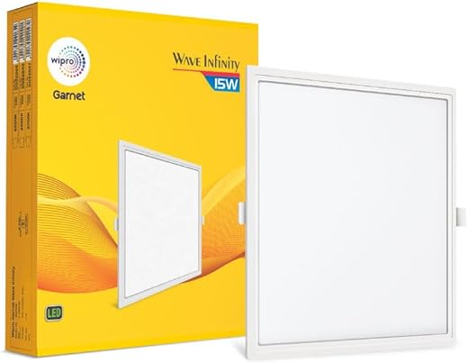 wipro Polycarbonate Garnet 15W Square Led Wave Infinity Panel |Warm White Light (2700K)|Rimless Panel  150X150Mm |Pack of 1