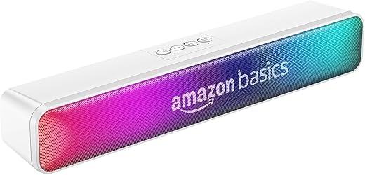 amazon basics Wireless Soundbar with Bluetooth, USB and Party RGB Lights for Tv, Mobile, Pc, Tablets, and Laptops, 16W (White)
