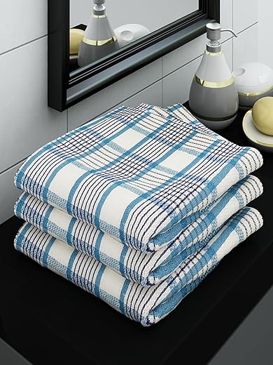 Athom Living Ecosaviour Premium Cotton Bath Towel Grandiose White &amp; Blue (Pack of 3)