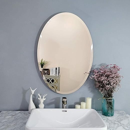 Creative Arts n Frames 5mm Thick Exquisite Beveled Frame Less Oval Wall Mount Mirror (12x18 Oval Beveled)