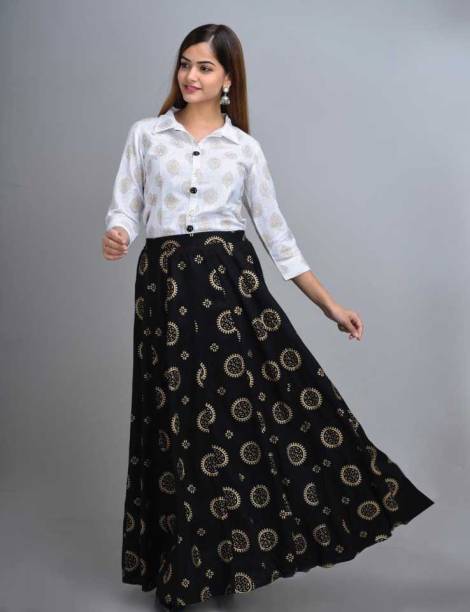 Lamba Creation Women Viscose Rayon Ethnic Top Skirt Set