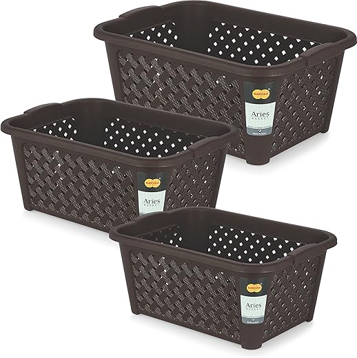 Nakoda Plastic 222 Aries Rectangular Storage Basket Without Lid Multipurpose Use, Set Of 1(42.6 X 31 X 17.5)Cm
