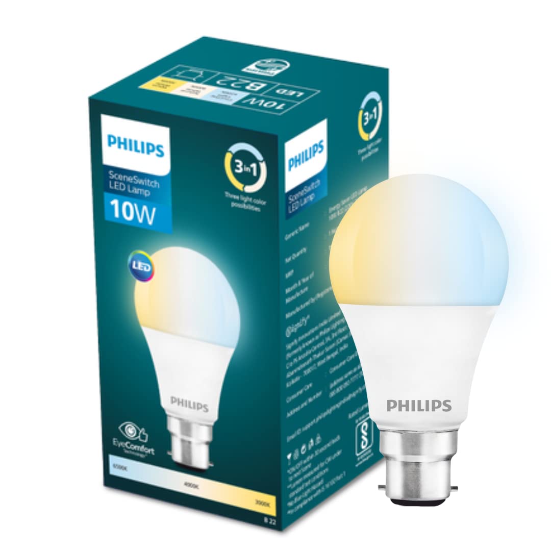 PHILIPS 10-watt LED Bulb | 3 Colors in 1 LED Bulb | Scene Switch Bulb for Home &amp; Decoration | Color: Tunable White, Pack of 1