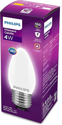 PHILIPS 4-watt Filament Candle LED Bulb | Diffused Candle Bulb for Home &amp; Decoration | Bulb Base: E27, Warm White | Pack of 1