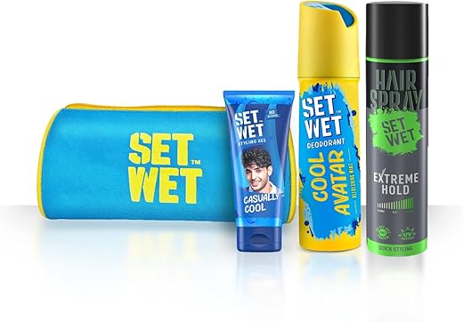 Set Wet Styling Kit- Casually Cool Hair Gel For Men 100ml, Extreme Hold Hair Spray For Men 200ml &amp; Cool Avatar Deodorant Perfume For Men 150ml
