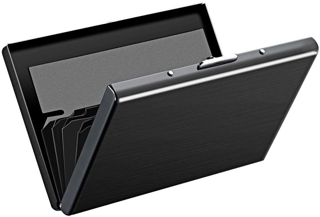 Storite 6 Slots RFID Protected Metal Credit Card Holder Wallet For Men &amp; Women (Shiny Black,9.5 x 6.5 x 1.3 cm )