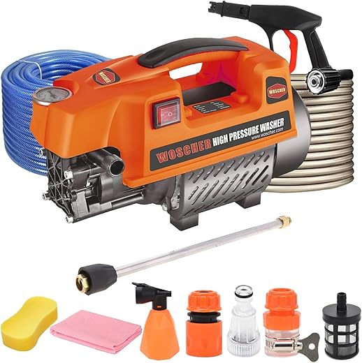 Woscher 878 High Pressure Washer 150 Bars,1800 Watts,8L/ Min Water Flow Rate,8 Metres Outlet Hose, Portable for Car, Bike and Car Washer High Pressure Pump for Home Use Cleaning|18 Months Warranty