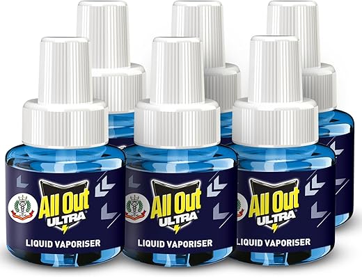 All Out Ultra Liquid Vaporizer, 6 Refills (45ml each) | Kills Dengue, Malaria &amp; Chikungunya Spreading Mosquitoes| India's Only Mosquito Killer Brand Recommended by Indian Medical Association