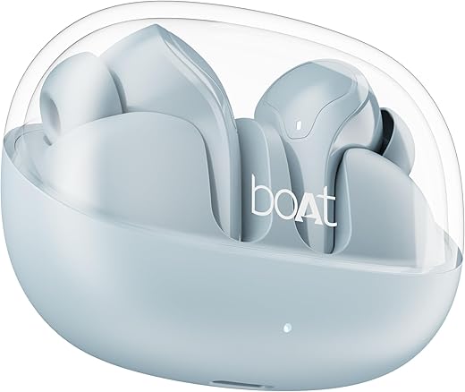 boAt Airdopes 311 Pro, 50HRS Battery, Fast Charge, Dual Mics ENx Tech, Transparent LID, Low Latency, IPX4, IWP Tech, v5.3 Bluetooth Earbuds, TWS in Ear Earbuds Wireless Earphones with mic (Dusk Blue)