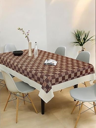 CASA-NEST 2-4 Seater PVC Table Cover; Beige &amp; Brown Squares; Anti Slip; 40x60 Inches; 4 Seater Center Table Cover printed001