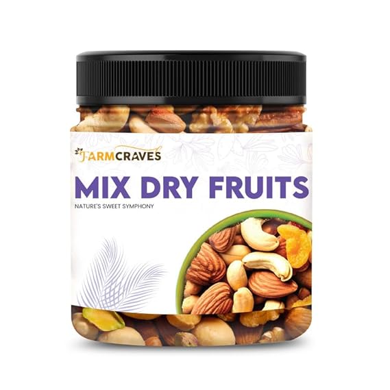 FARMCRAVES Premium Mixed Dry Fruits 500g - Almonds, Cashew, Apricot, Green &amp; Black Raisins, Kiwi - High in Protein &amp; Dietary Fibre | Rich in Magnesium | Mixed Nuts Healthy Snacks I Reusable Jar