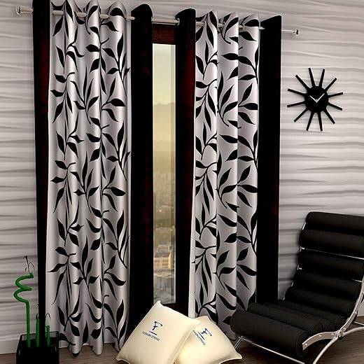 Fashion String Polyester 2 Pieces Semi Sheer Grommet Window Curtain Set,5 Feet Long,Brown-(116 Cm X 152 Cm,Lined),Washable