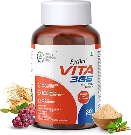 FYTIKA Healthcare Products Vita 365 | Multivitamin For Men And Women | With Ashwagandha, Ginseng Pack Of 1, 30 Tablets