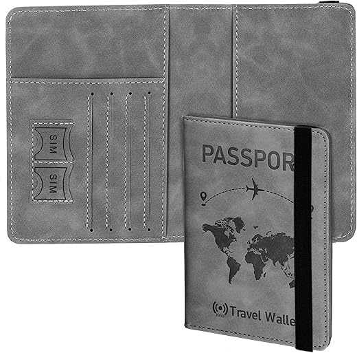 Storite Grey RFID Blocking PU Leather Travel Passport Holder Cover Travel Wallet Organiser Passport Case Travel Document Organiser for Men &amp; Women (14.8 X 11CM- Grey)