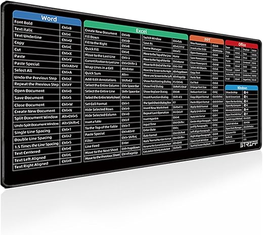 STRIFF Windows &amp; Office Keyboard Shortcuts Desk Mat | Gaming Mouse Pad Extended Size (800mm x 300mm x 2mm) Stitched Edges| Non-Slip Rubber Base|Computer Laptop|Keyboard Mouse Pad (Keyboard Shortcuts)