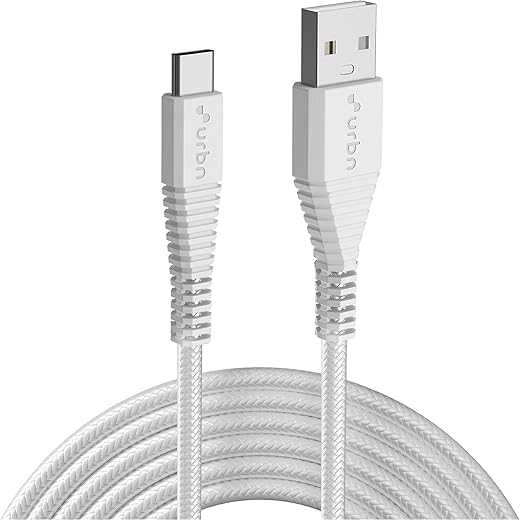 URBN Type-C USB 3.4 Amp | 25W Fast Charging Cable for Smartphone | Unbreakable Rugged &amp; Nylon Braided | Quick Charge (QC) Compatible | Made in India | Length (5 Feet) - White