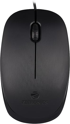 Zebronics Zeb-Power Wired USB Mouse, 3-Button, 1200 DPI Optical Sensor, Plug &amp; Play, for Windows/Mac