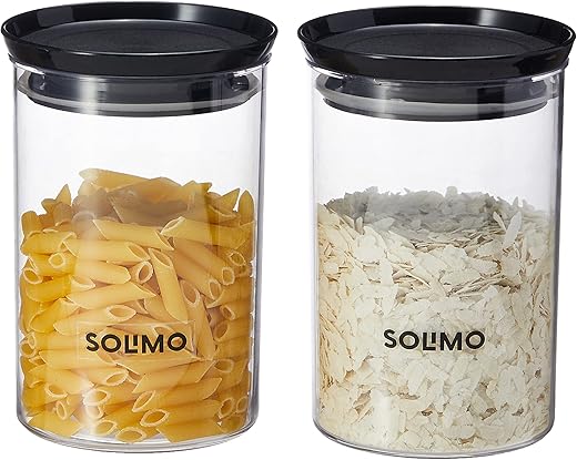 Amazon Brand - Solimo Plastic Storage Jar and Container Set I Air Tight &amp; BPA Free Containers For Kitchen Storage Set I Grocery Kitchen Container Set I Multipurpose Jar, 900 Ml Each, Set 2, Black