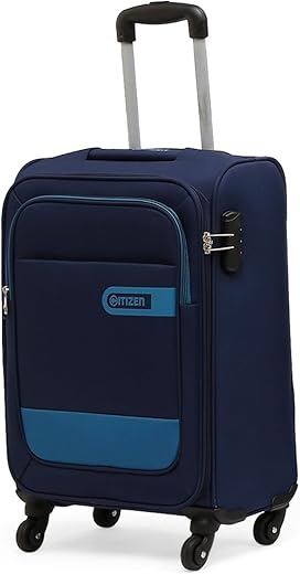 Citizen Wander Weave Trolley Bag for Travel 58 cms Small Cabin Luggage Bag | Polyester Soft Sided Suitcase for Travel with 4 Spinner Wheel &amp; Built-in Combination Lock (Navy Blue)