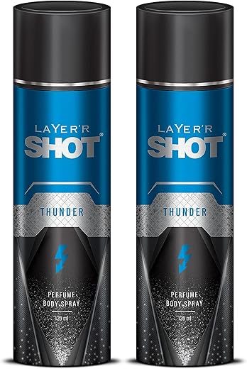 Layer'r Shot Thunder Men’s Body Spray - 2 x 120ml Each | Long Lasting Luxury Perfume For Men | Infused with Confidence &amp; Attractiveness | Perfect For Every Occasion | Ideal Gift For Him