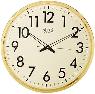 Ajanta Quartz Wall Clock (32 cm x 32 cm x 2 cm, Ivory Dial and Golden Rim) Rs.399 - Amazon