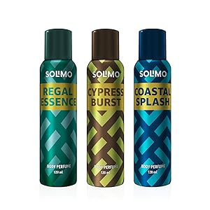 Amazon Brand - Solimo No Gas Deodorant - Pack of 3 (Regal Essence, Cypress Burst, Coastal Splash)