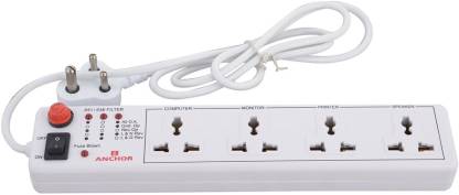 Anchor by Panasonic Spike Guard - 4 Universal Shutter Socket with Single Switch and 1.5 meters cord 4 Socket Extension Boards