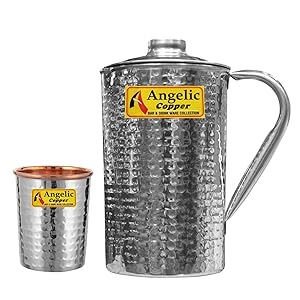 Angelic Copper Handmade Steel Jug with Glass, Steel/Copper