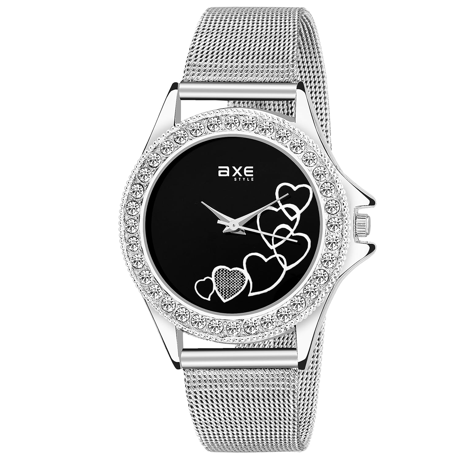 Axe Style X2251 Sheffer Strap Heart Printed Black Dial Analog Watch - for Women/Girls
