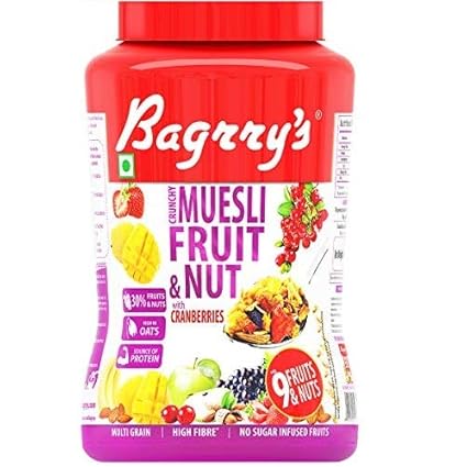 Bagrry's Crunchy Muesli Fruit and Nut with Cranberries, 1000 GM, Jar